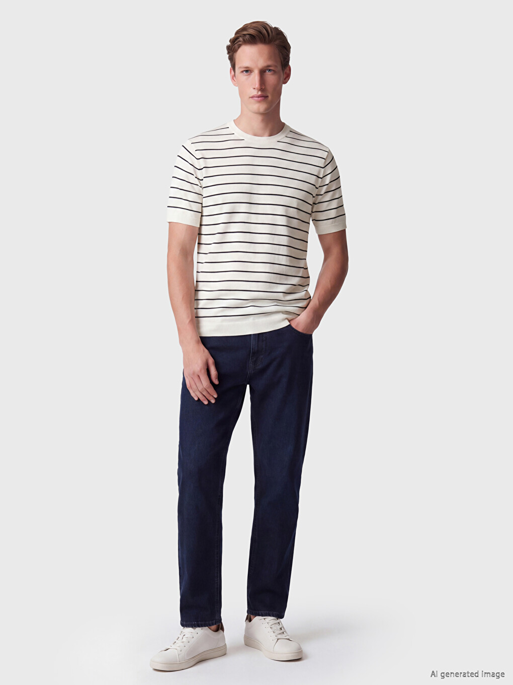 Crew Neck Striped Men's Knitwear T-shirt-1