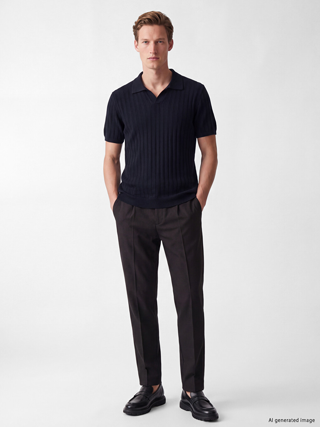 Polo Collar Ribbed Men's Knitwear T-shirt-1