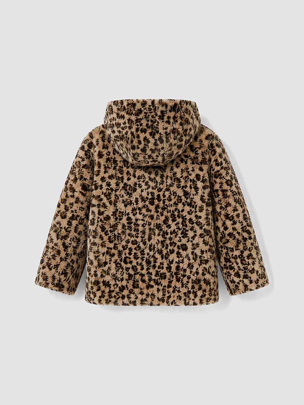 Kahverengi Leopar Desenli Kız Çocuk Suni Kürk Mont-3