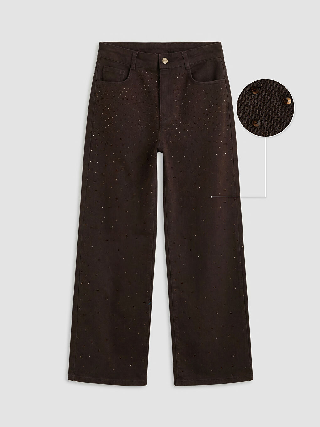 Kahverengi Wideleg Taşlı Kız Çocuk Jean Pantolon