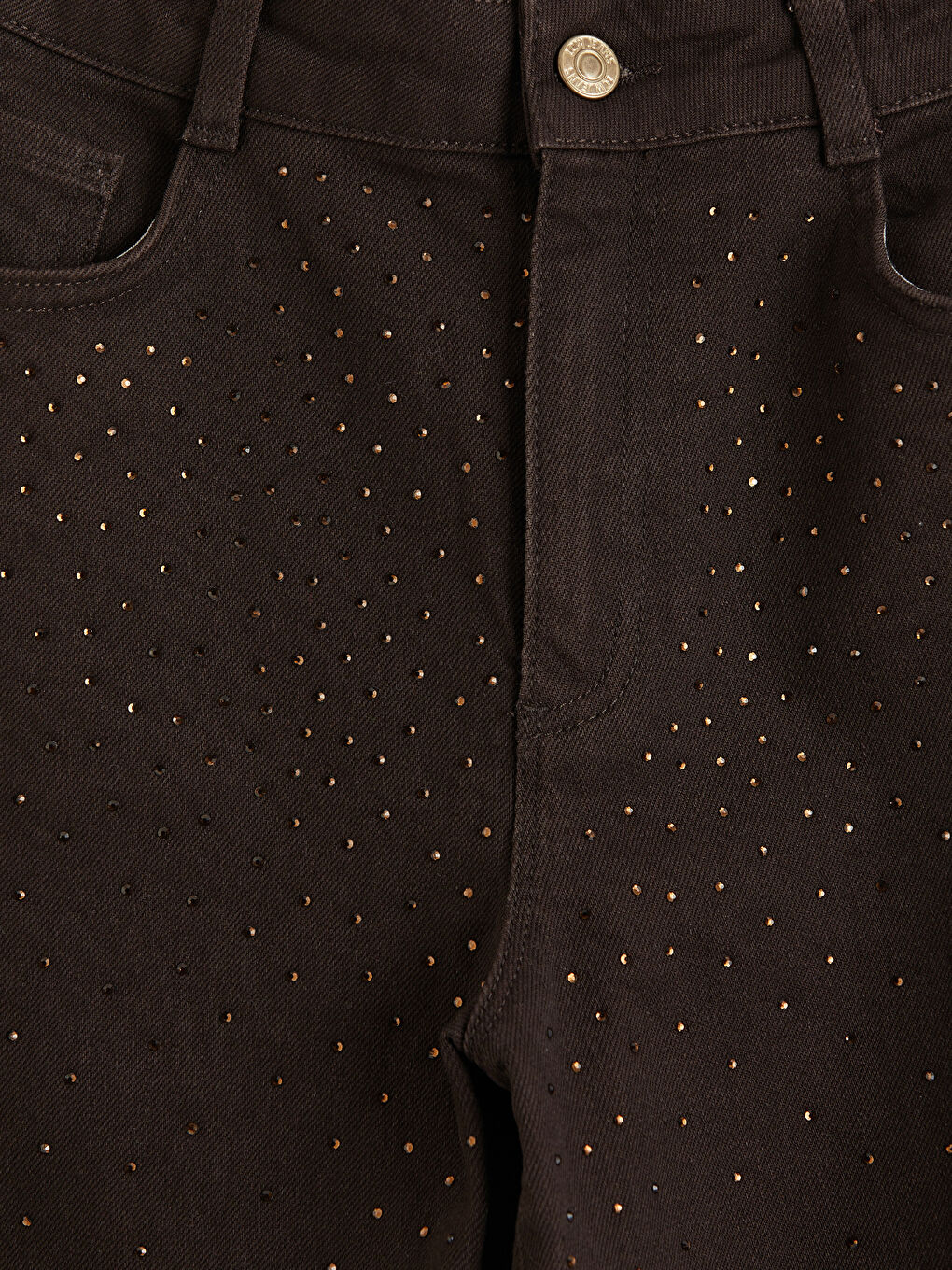 Kahverengi Wideleg Taşlı Kız Çocuk Jean Pantolon-2