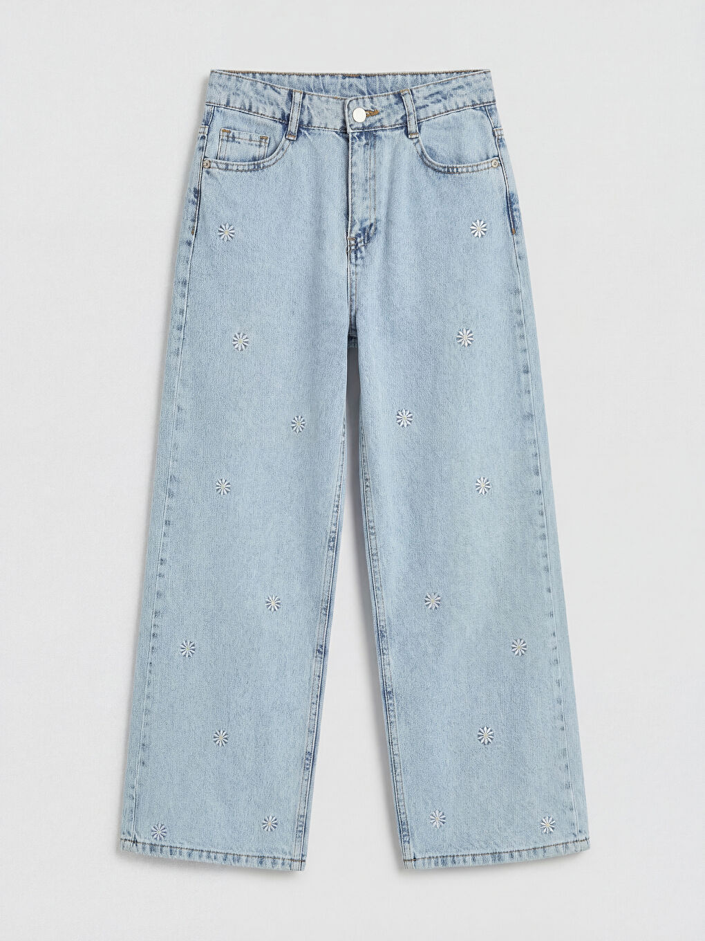 Mavi Wideleg Nakışlı Kız Çocuk Jean Pantolon