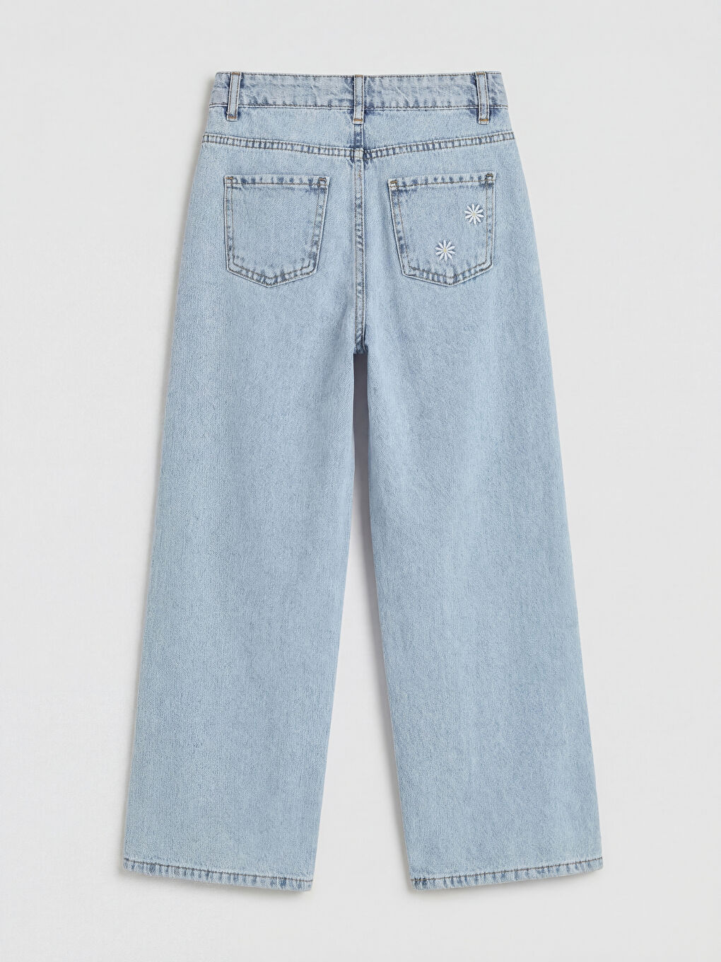 Mavi Wideleg Nakışlı Kız Çocuk Jean Pantolon-1
