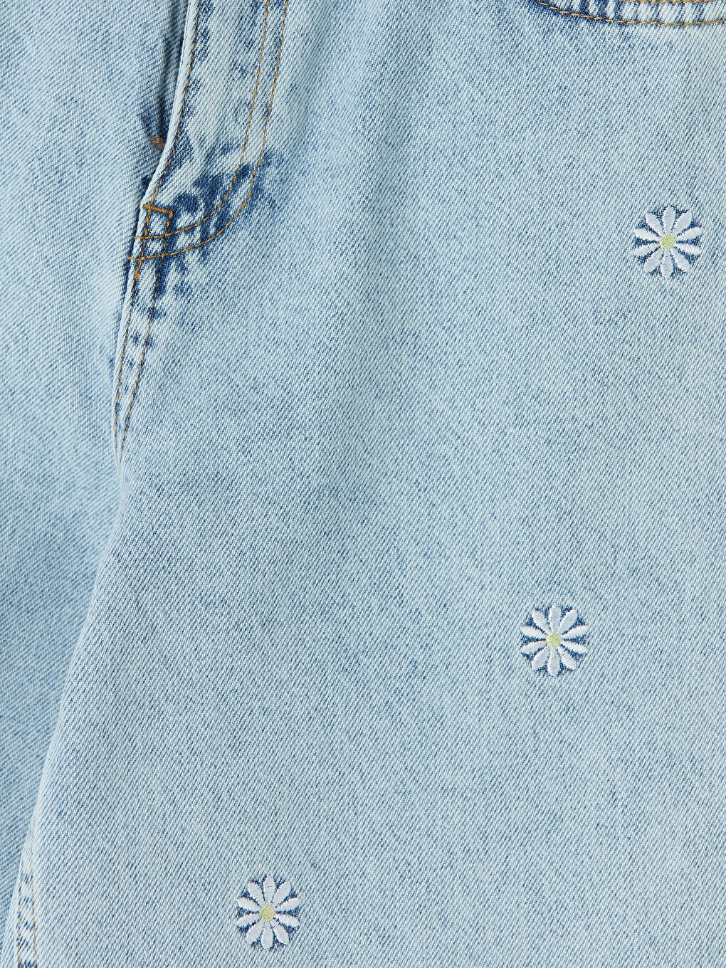 Mavi Wideleg Nakışlı Kız Çocuk Jean Pantolon-2