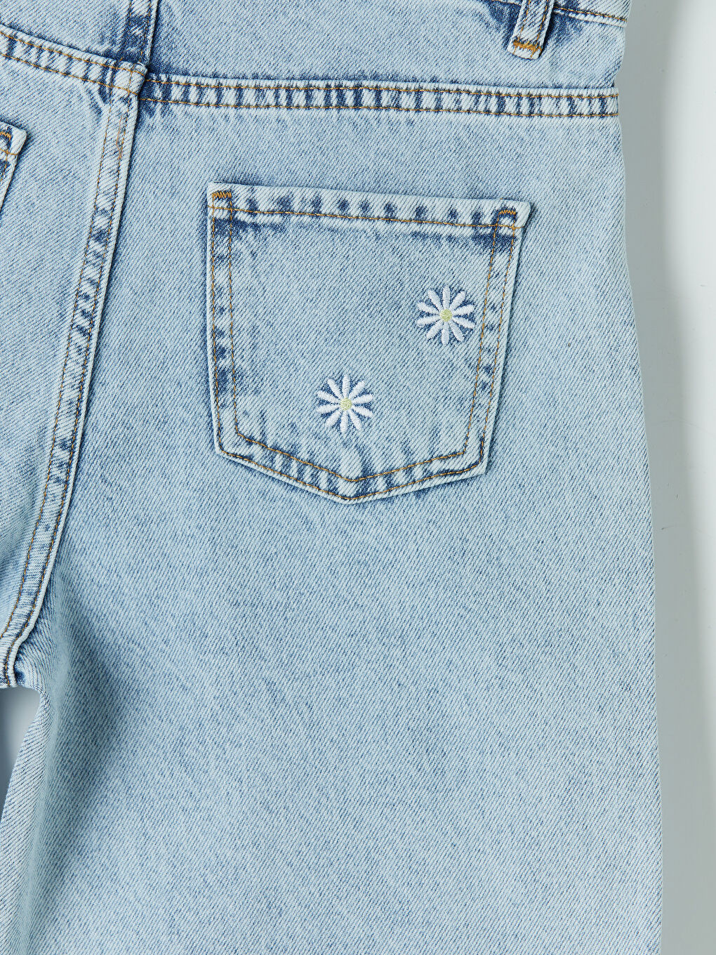 Mavi Wideleg Nakışlı Kız Çocuk Jean Pantolon-3