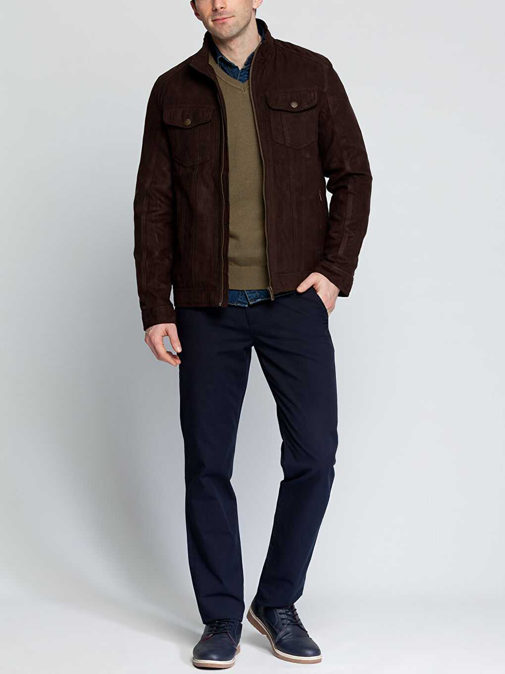 Kahverengi Deri Görünümlü Mont-3