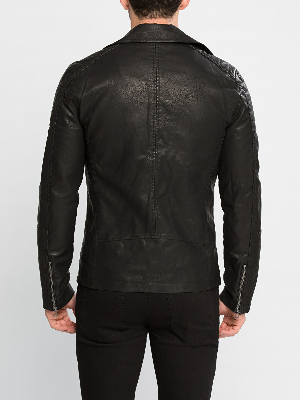 Yeni Siyah Deri Görünümlü Mont-2