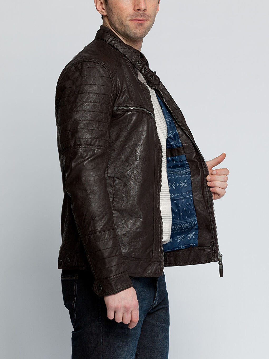 Kahverengi Deri Görünümlü Mont-1