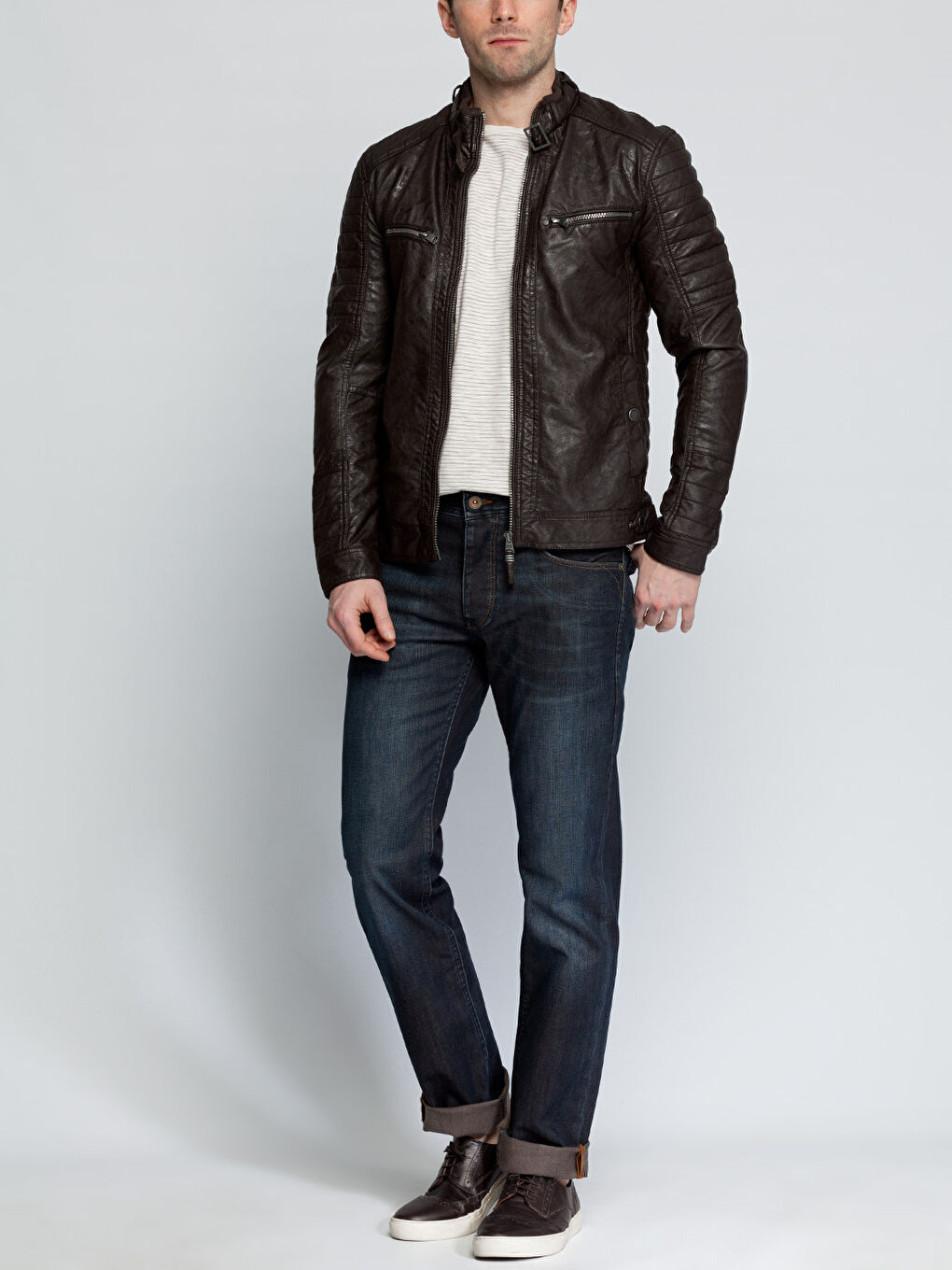 Kahverengi Deri Görünümlü Mont-3