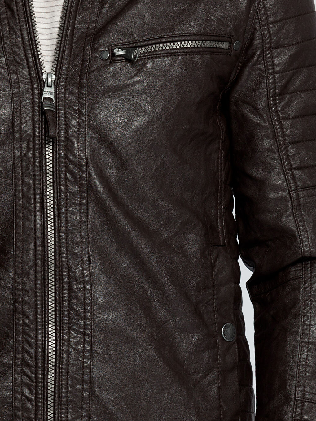 Kahverengi Deri Görünümlü Mont-4