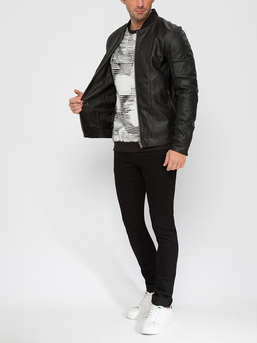 Yeni Siyah Deri Görünümlü Mont-3