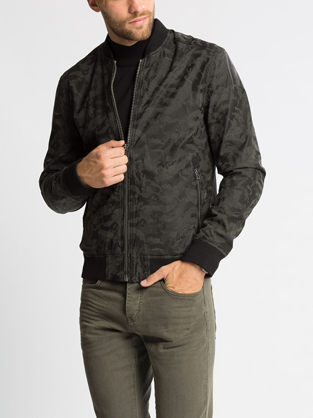 Lacivert-Açık Fuşya Deri Görünümlü Mont