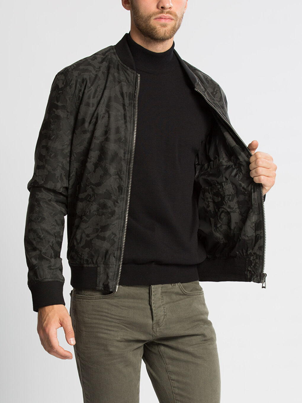 Lacivert-Açık Fuşya Deri Görünümlü Mont-1