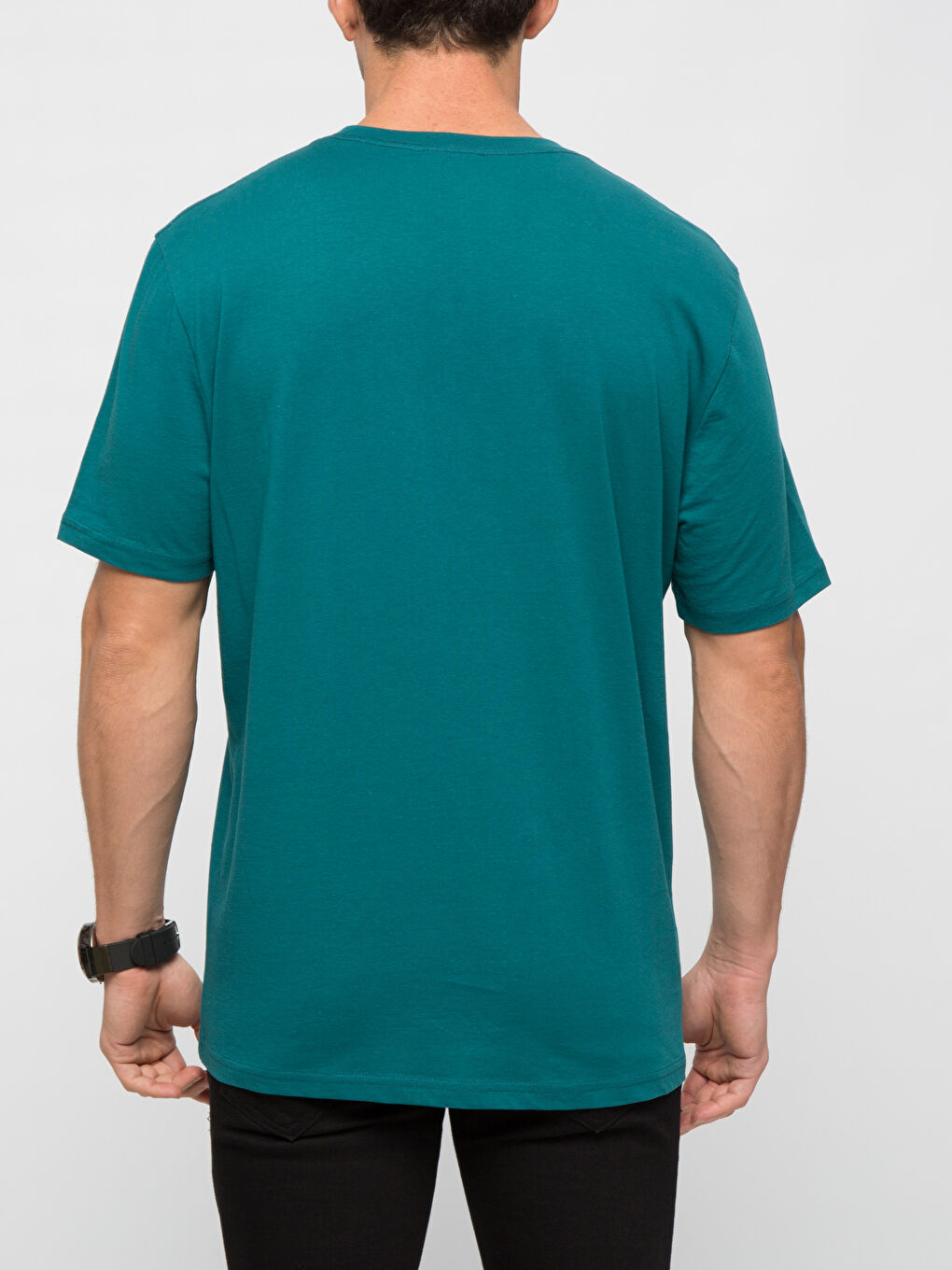 تيشيرت قطن كم قصير ياقة دائرية سادة-3