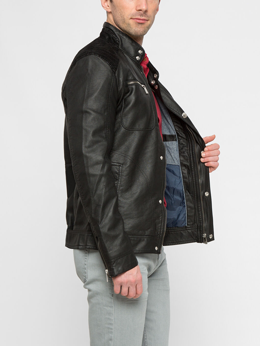 Siyah Deri Görünümlü Mont-1