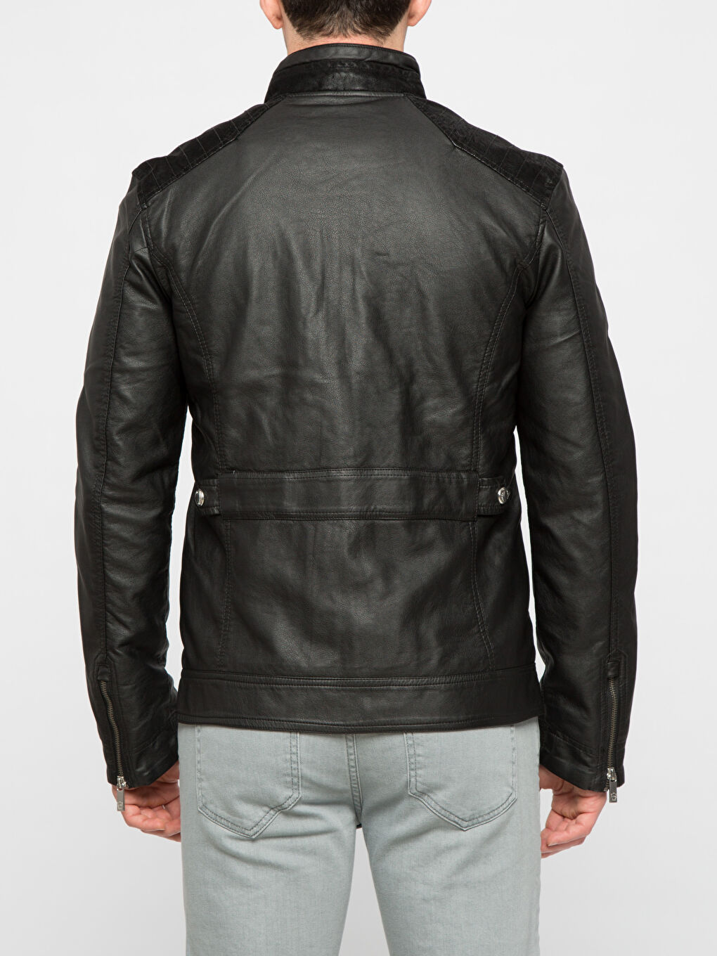 Siyah Deri Görünümlü Mont-2