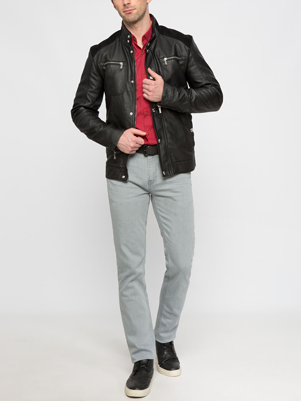 Siyah Deri Görünümlü Mont-3