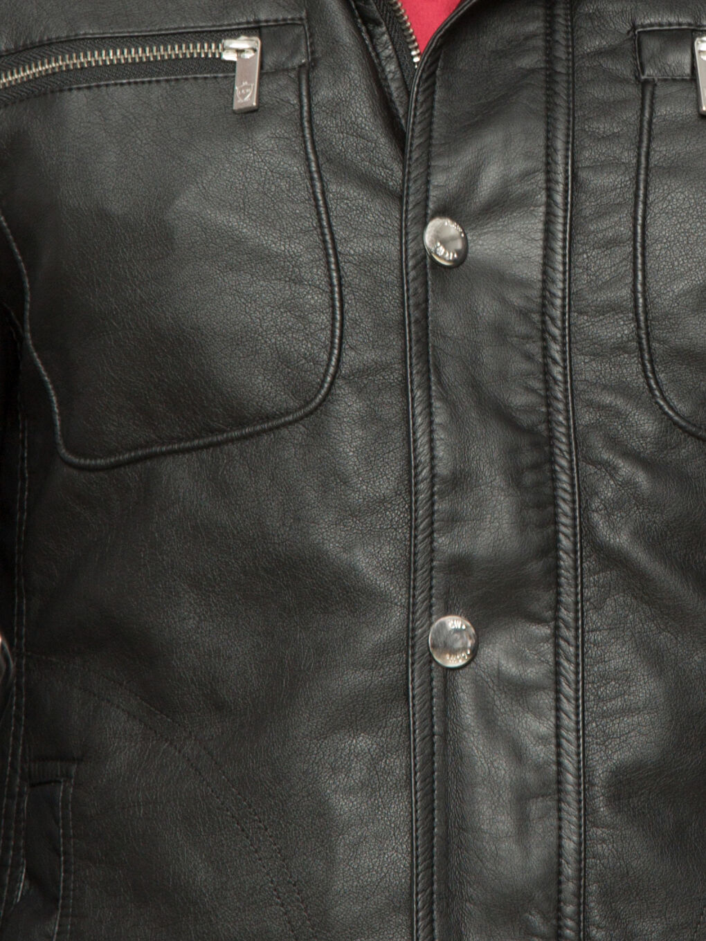 Siyah Deri Görünümlü Mont-4