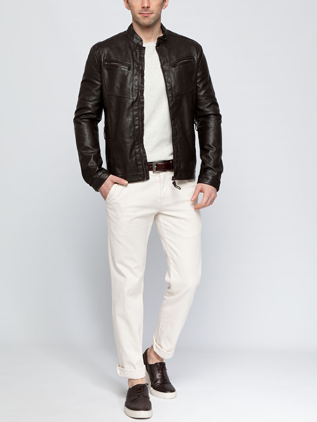 Kahverengi Deri Görünümlü Mont-2