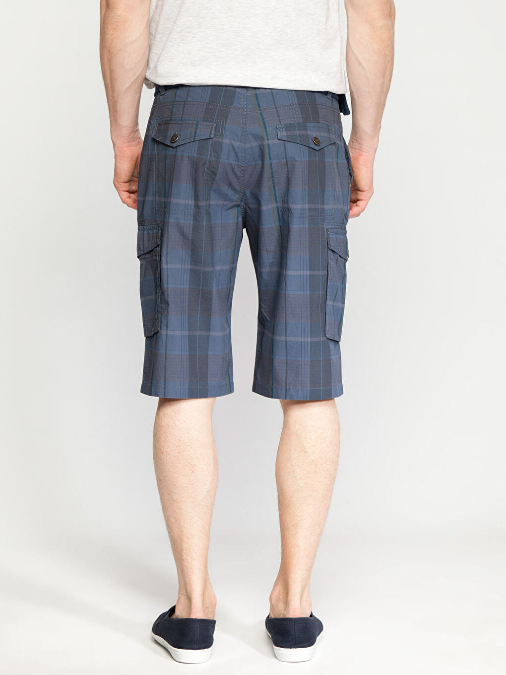 Mavi Ekose Kargo Şort-1