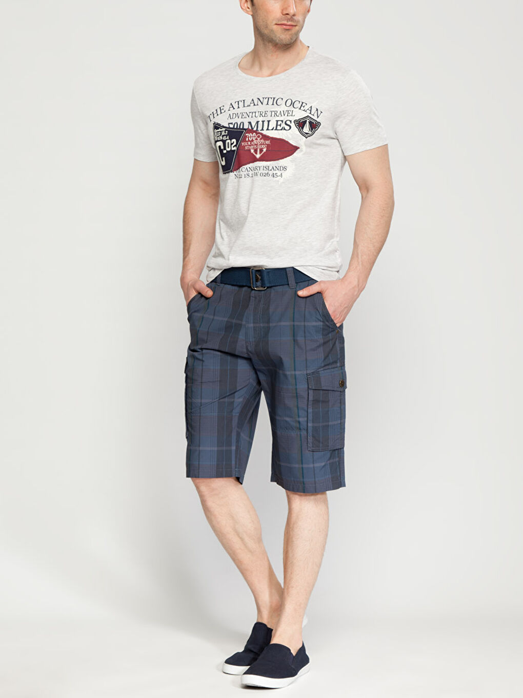 Mavi Ekose Kargo Şort-2