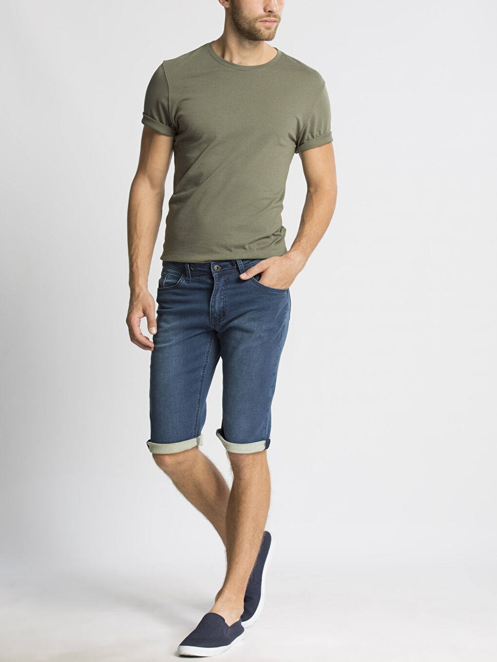 Orta İndigo Rodeo Jean Şort-2