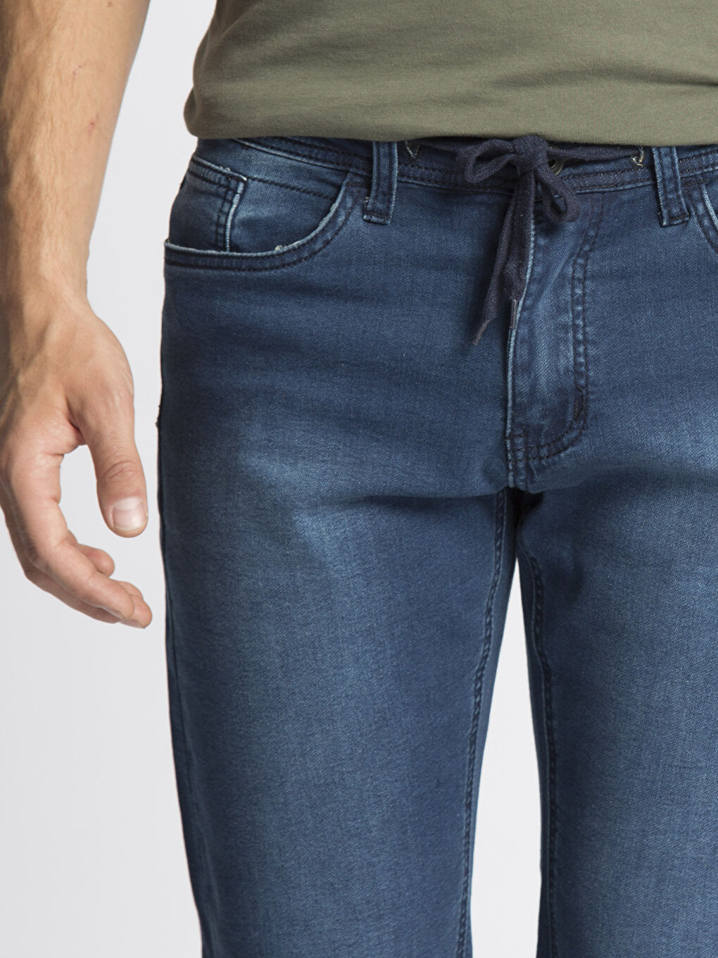 Orta İndigo Rodeo Jean Şort-3