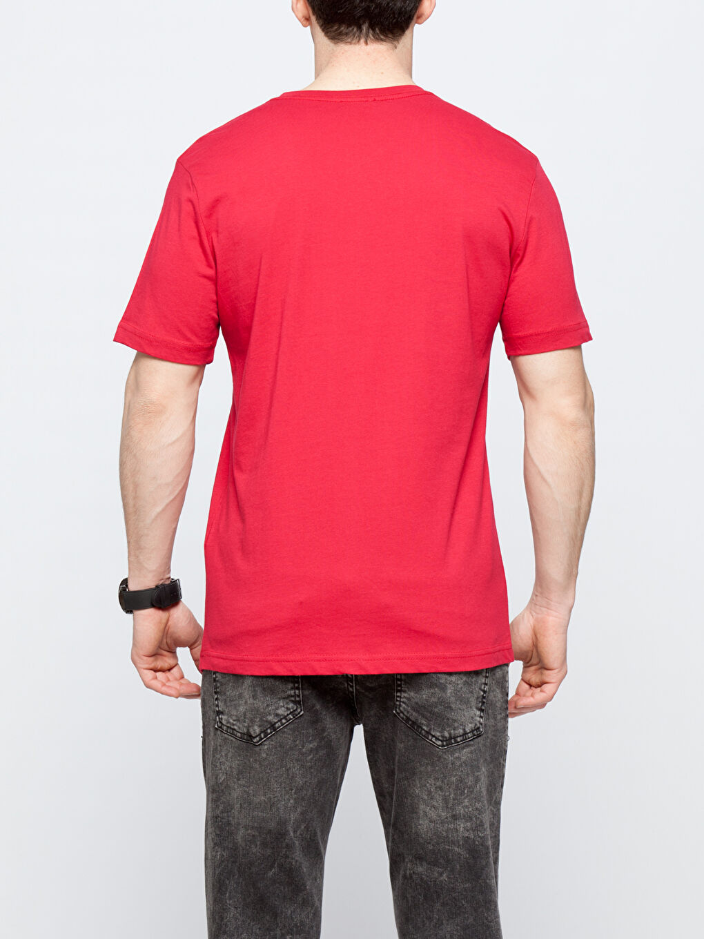 Базовая хлопковая футболка с V-образным вырезом и короткими рукавами-1