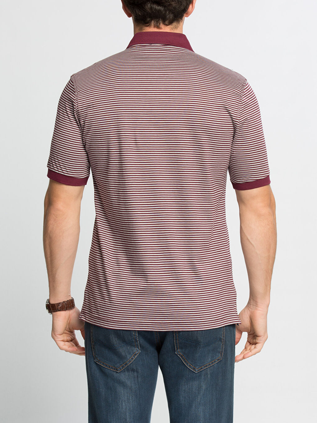 Bordo Çizgili Tişört-1