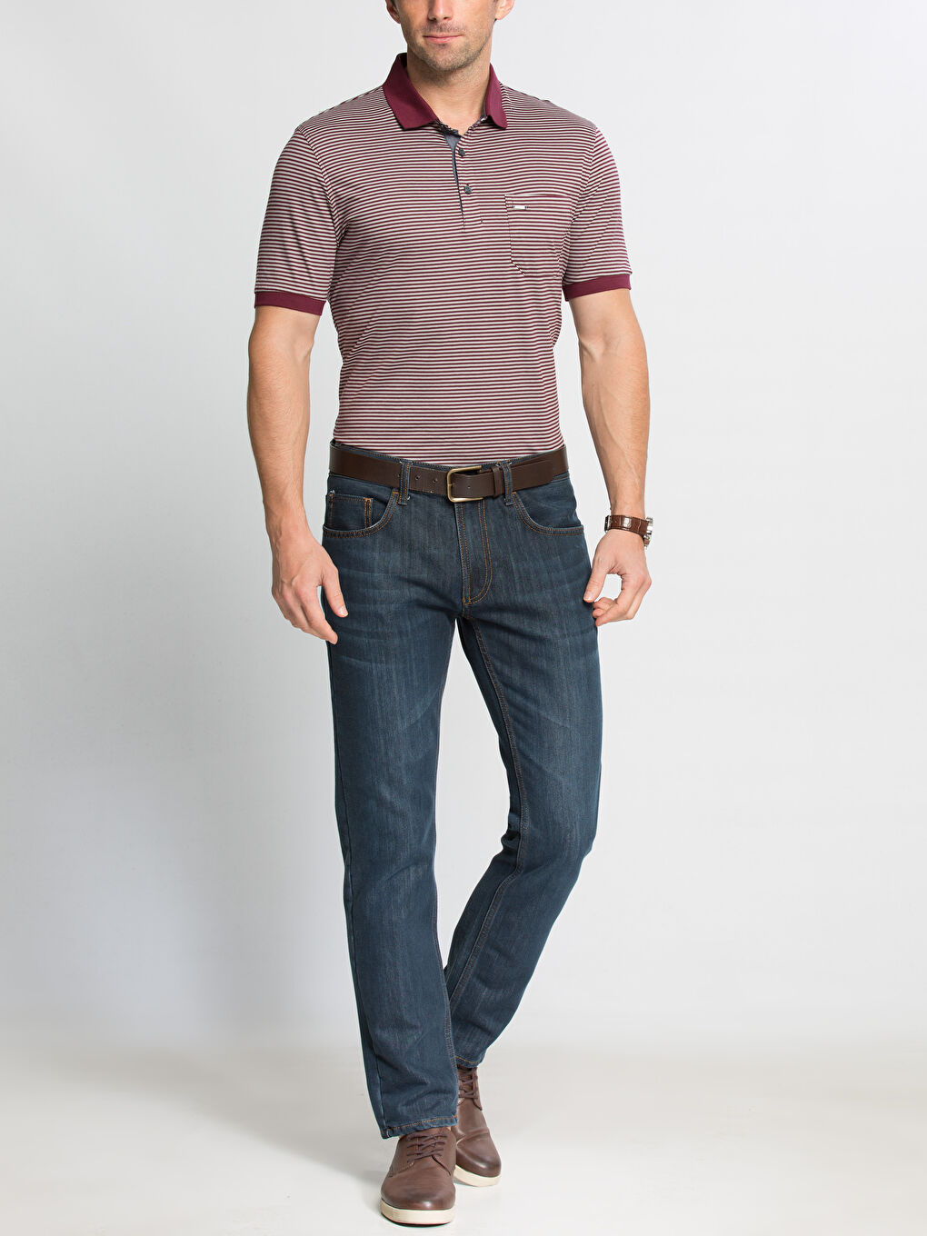 Bordo Çizgili Tişört-2