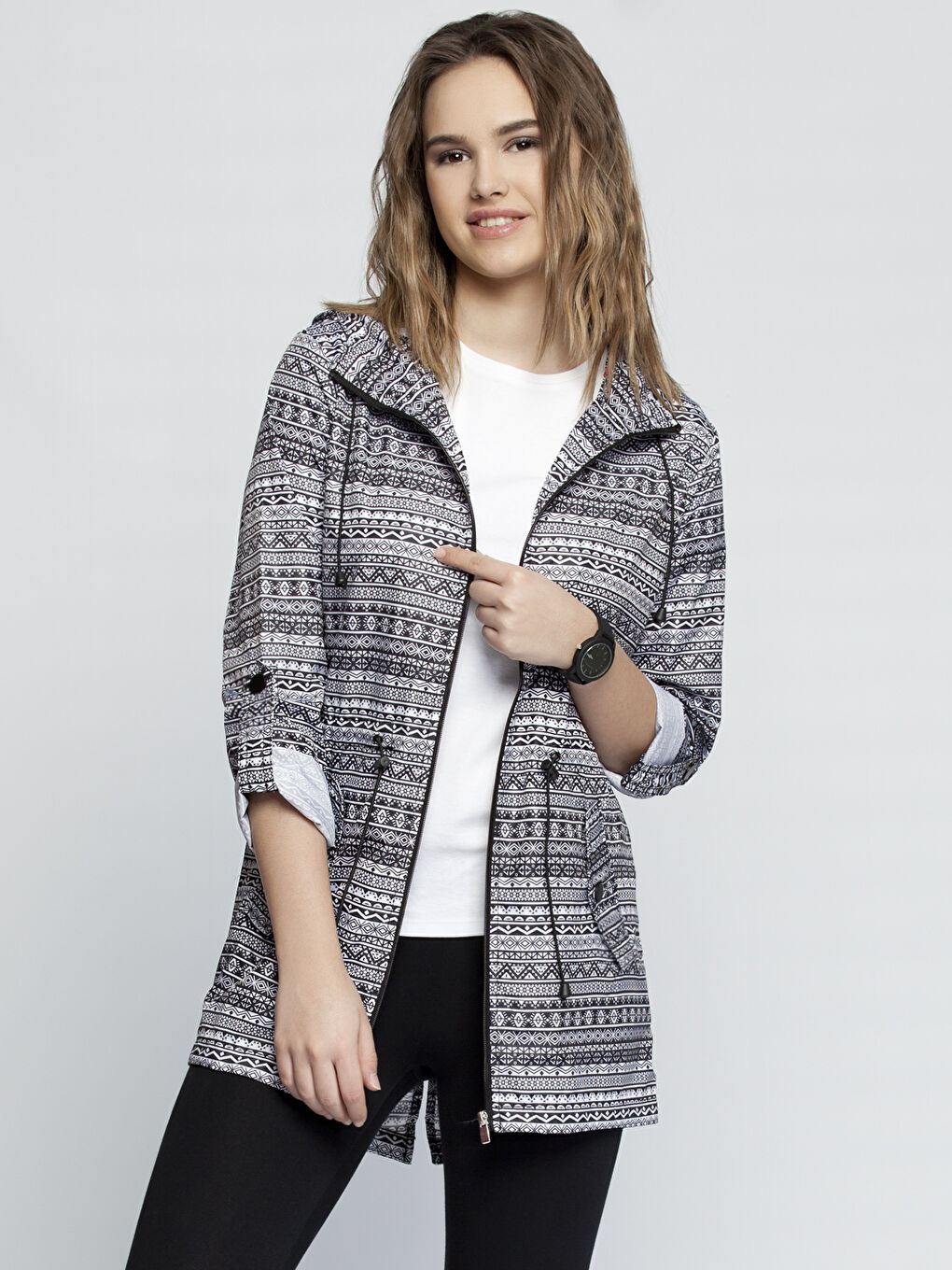 Pembe Prınted Yağmurluk