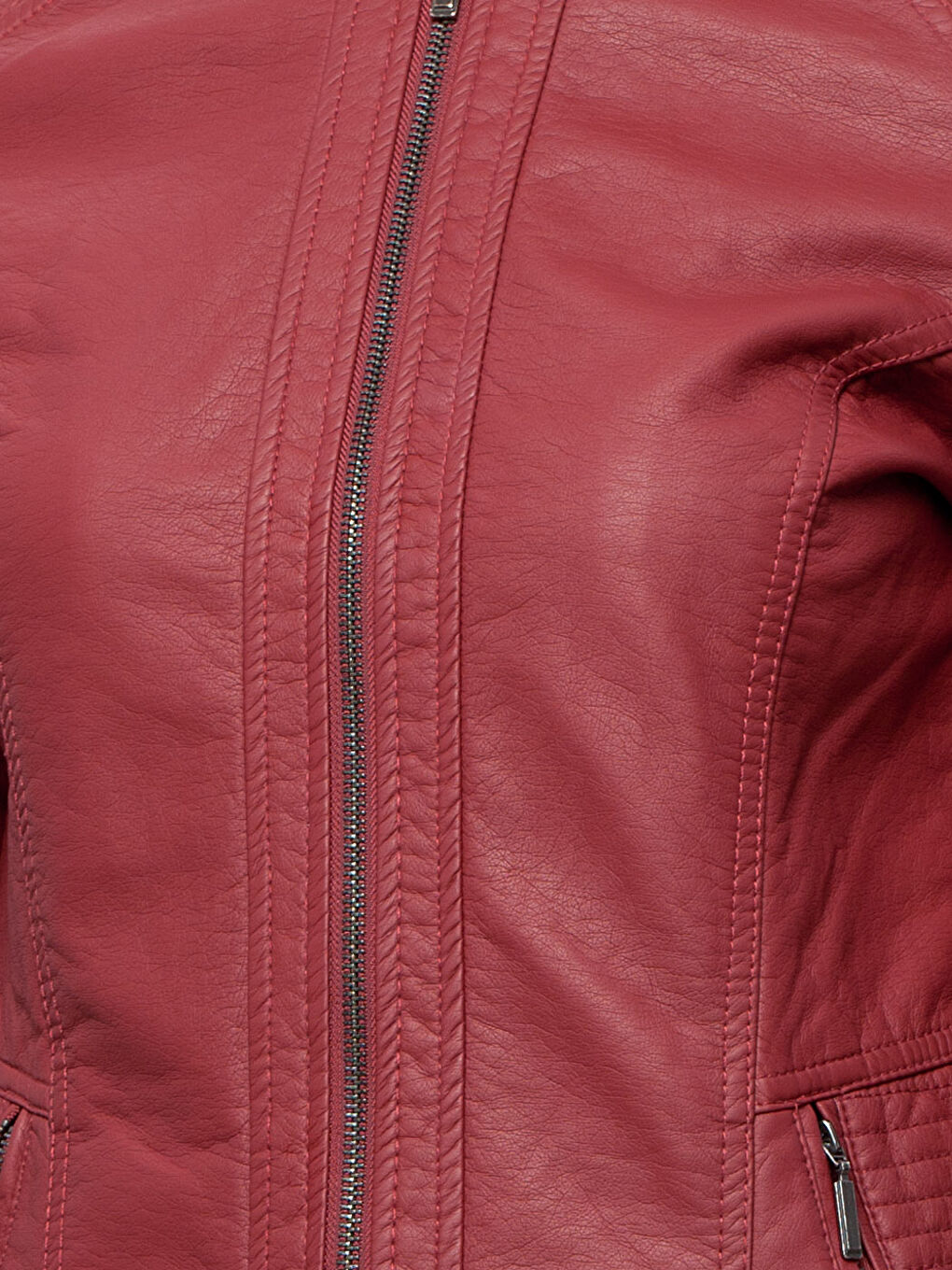 Koyu Kırmızı Deri Görünümlü Mont-3