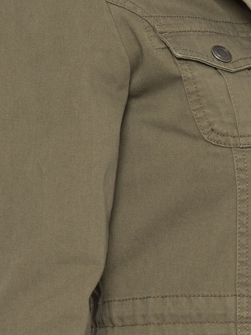 Haki Dik Yaka Düz Uzun Kollu Kadın İnce Mont-4