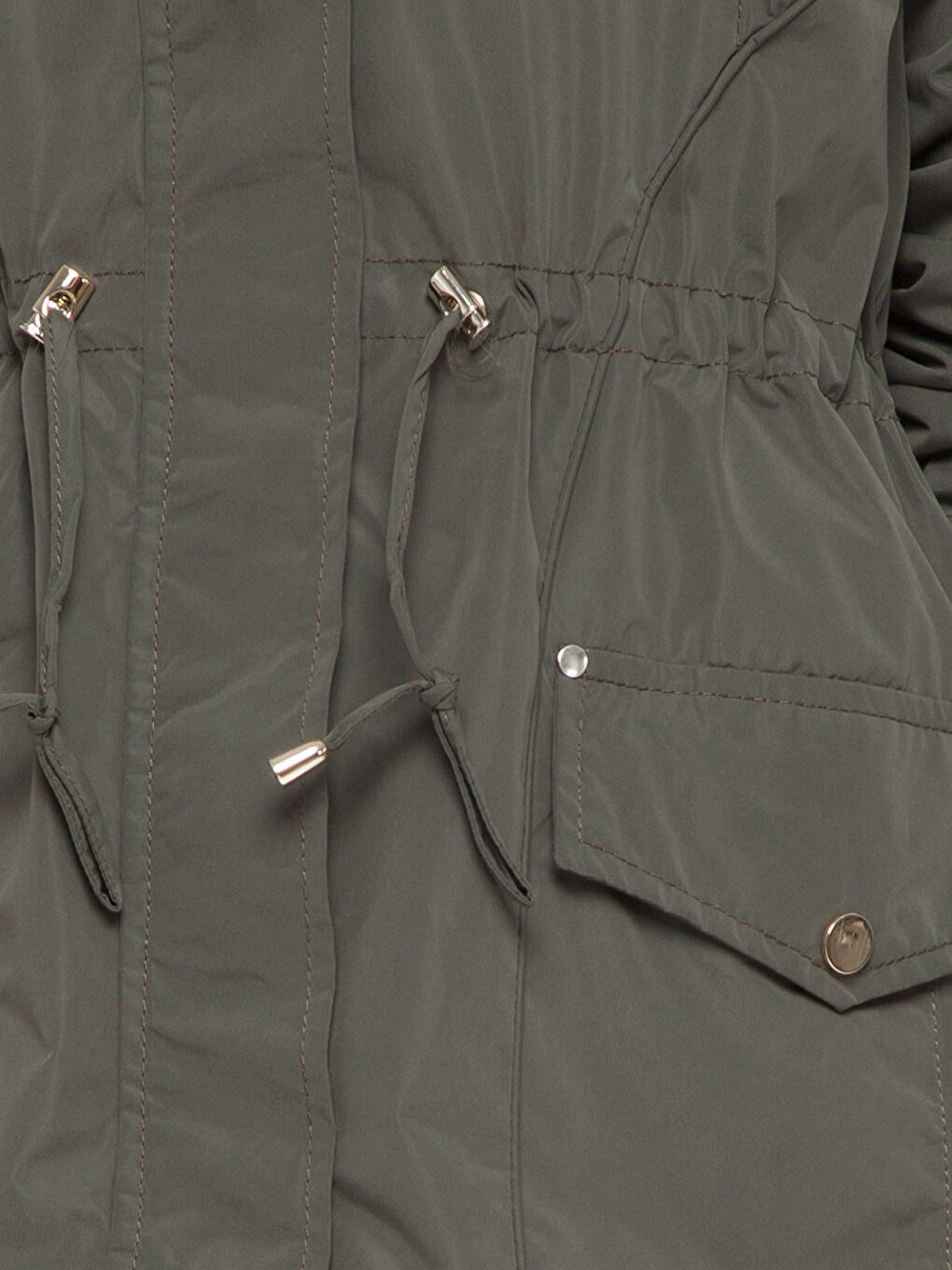 Yeşil Kadın Kapüşonlu Düz Mont-5