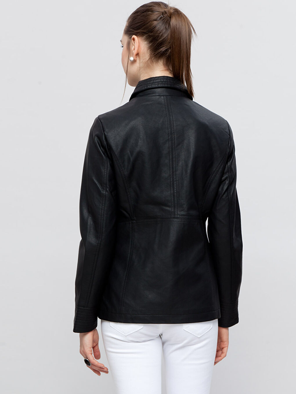 Yeni Siyah Deri Görünümlü Mont-2