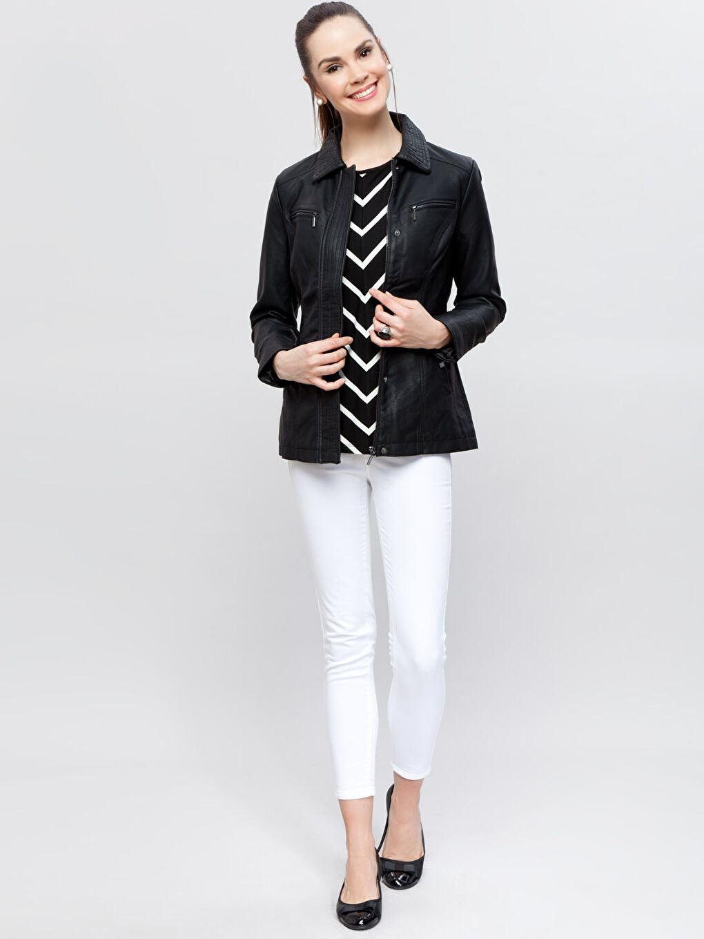 Yeni Siyah Deri Görünümlü Mont-3