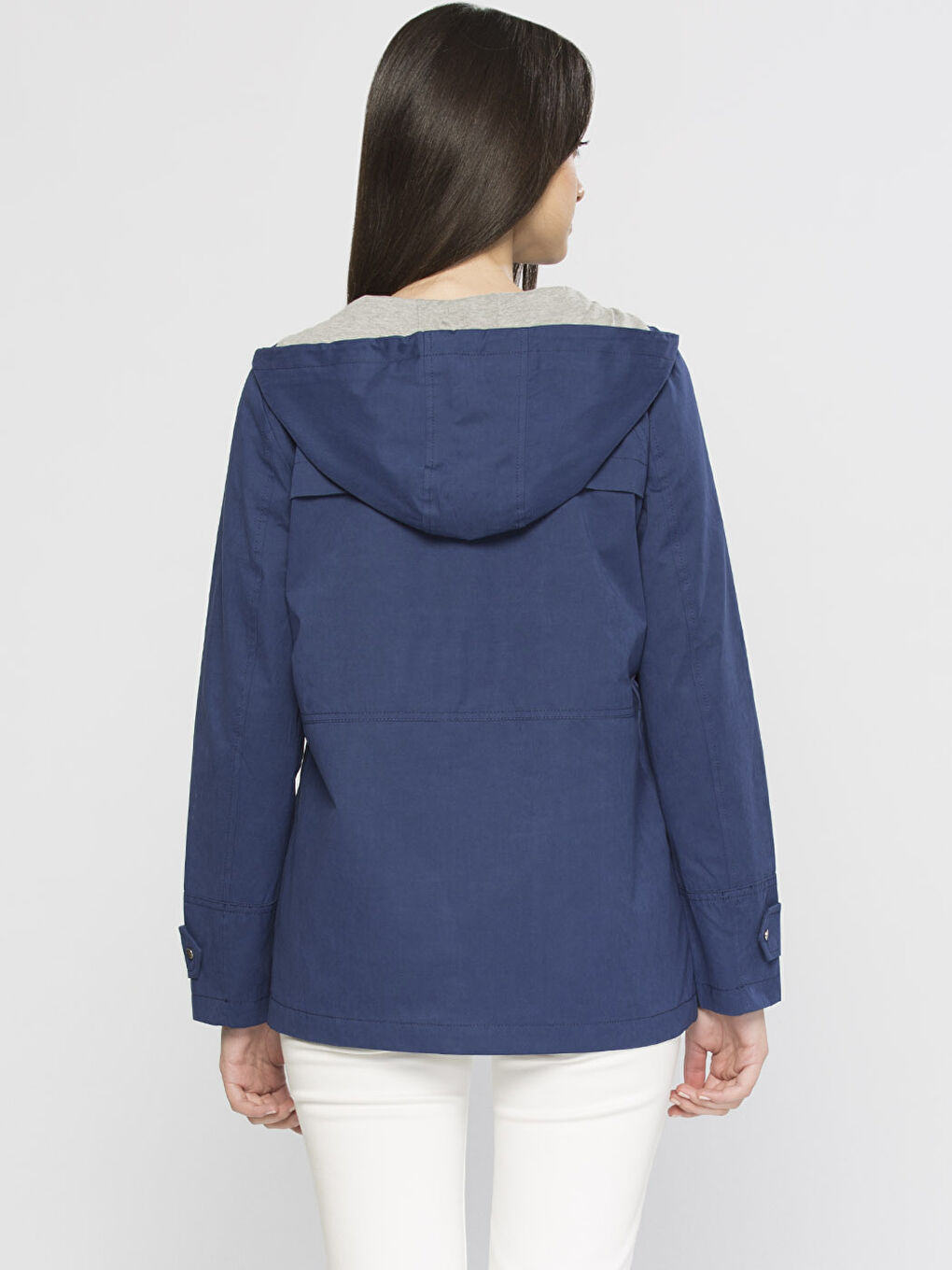 İndigo Kadın Kapüşonlu Düz Mont-2