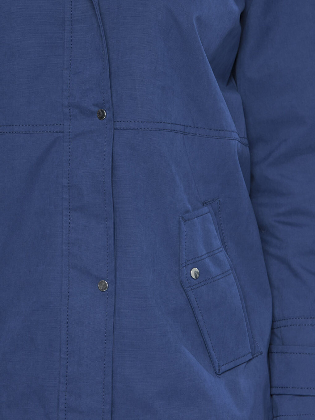 İndigo Kadın Kapüşonlu Düz Mont-4