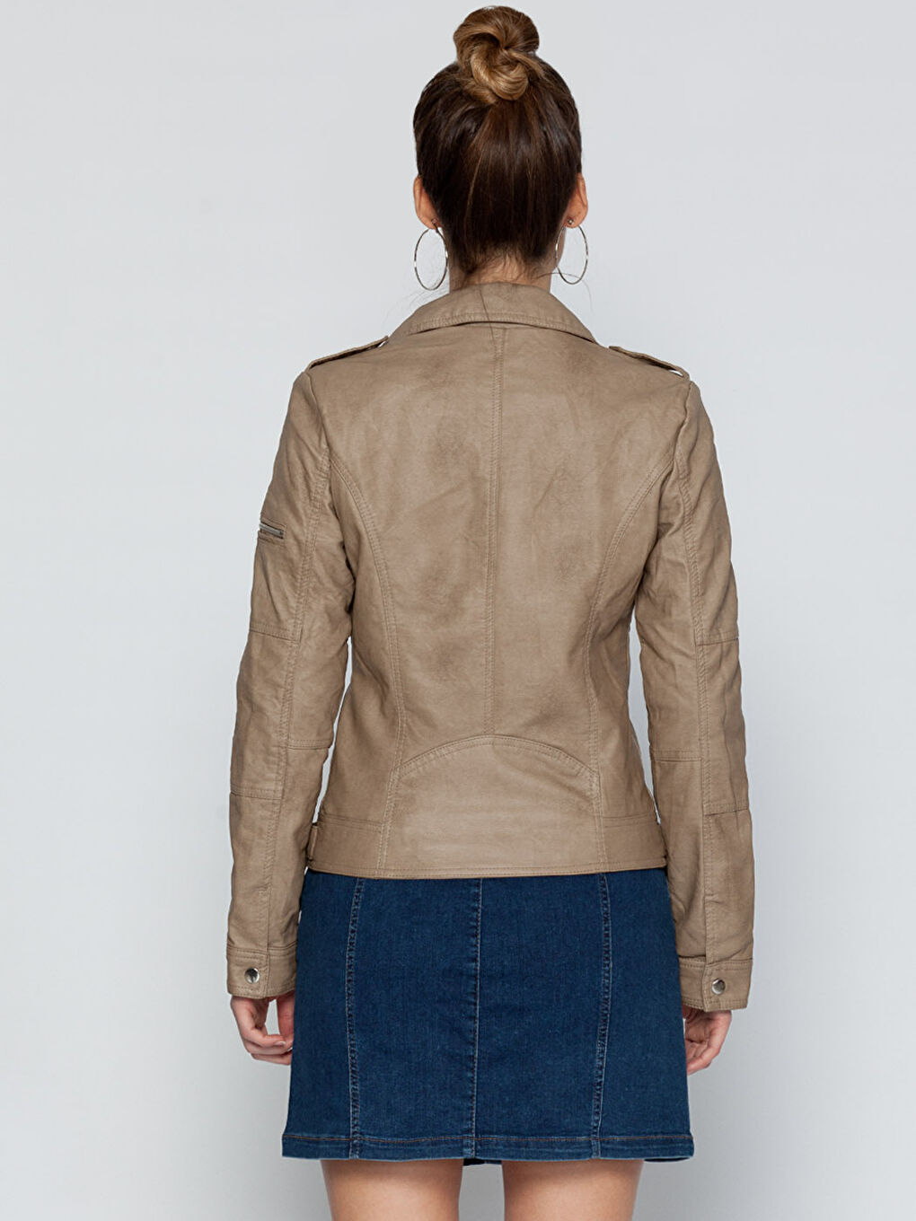 Kahverengi K.Sütlü Kahve Deri Görünümlü Mont-2