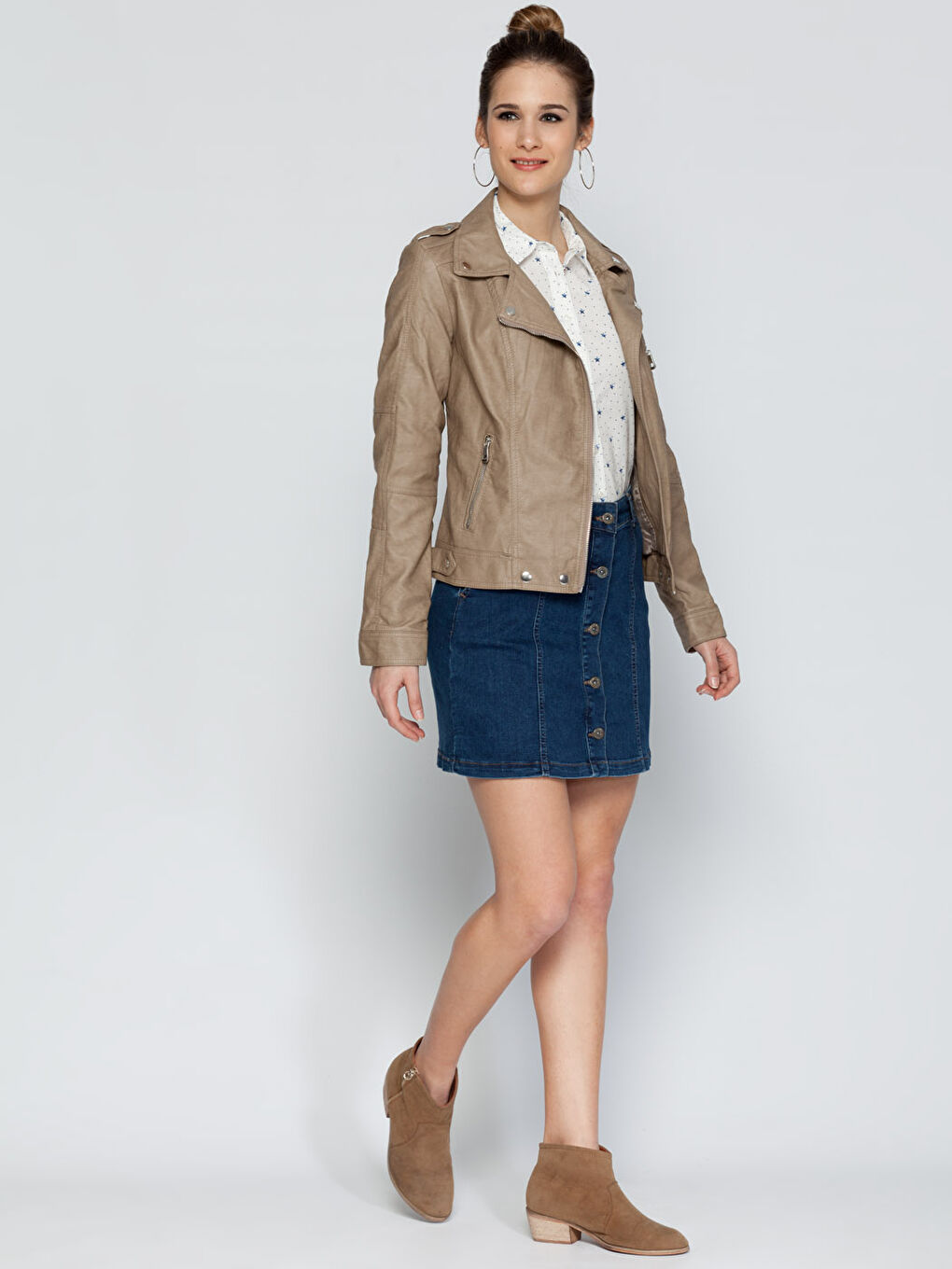 Kahverengi K.Sütlü Kahve Deri Görünümlü Mont-3