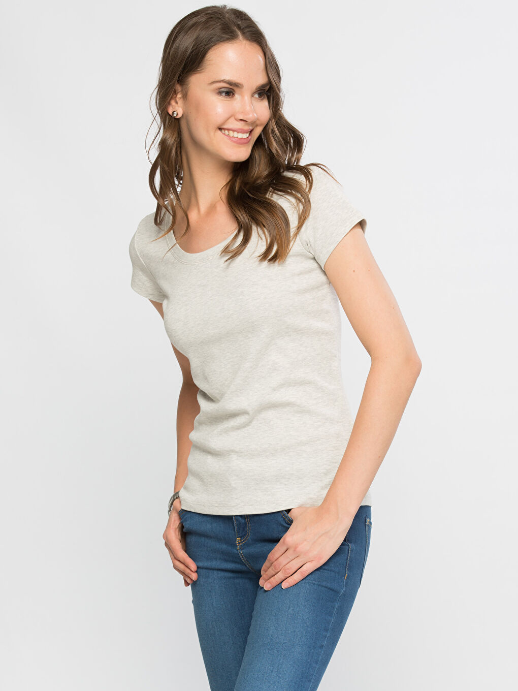 Ekru Kar Melanj Tişört