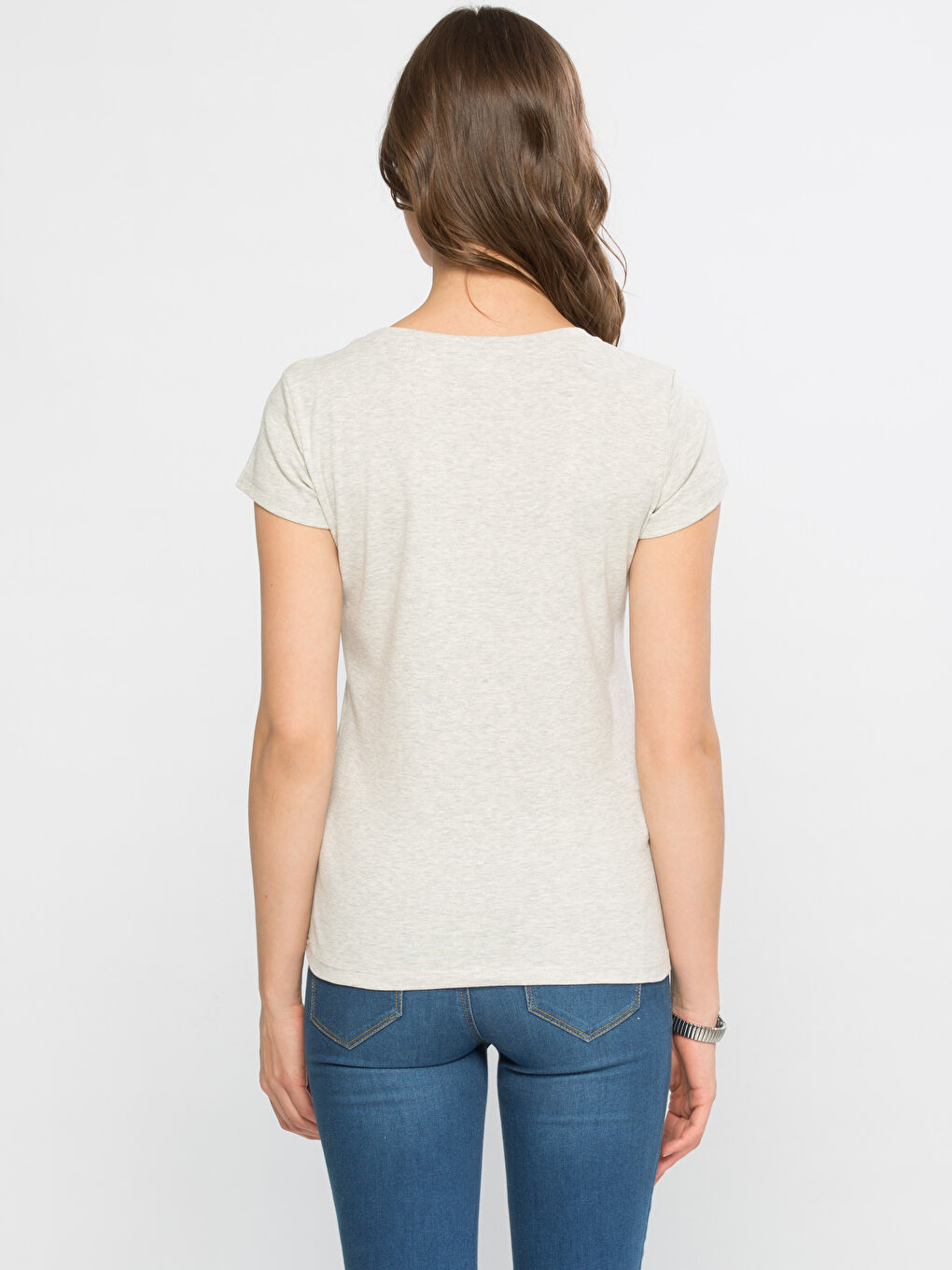 Ekru Kar Melanj Tişört-1