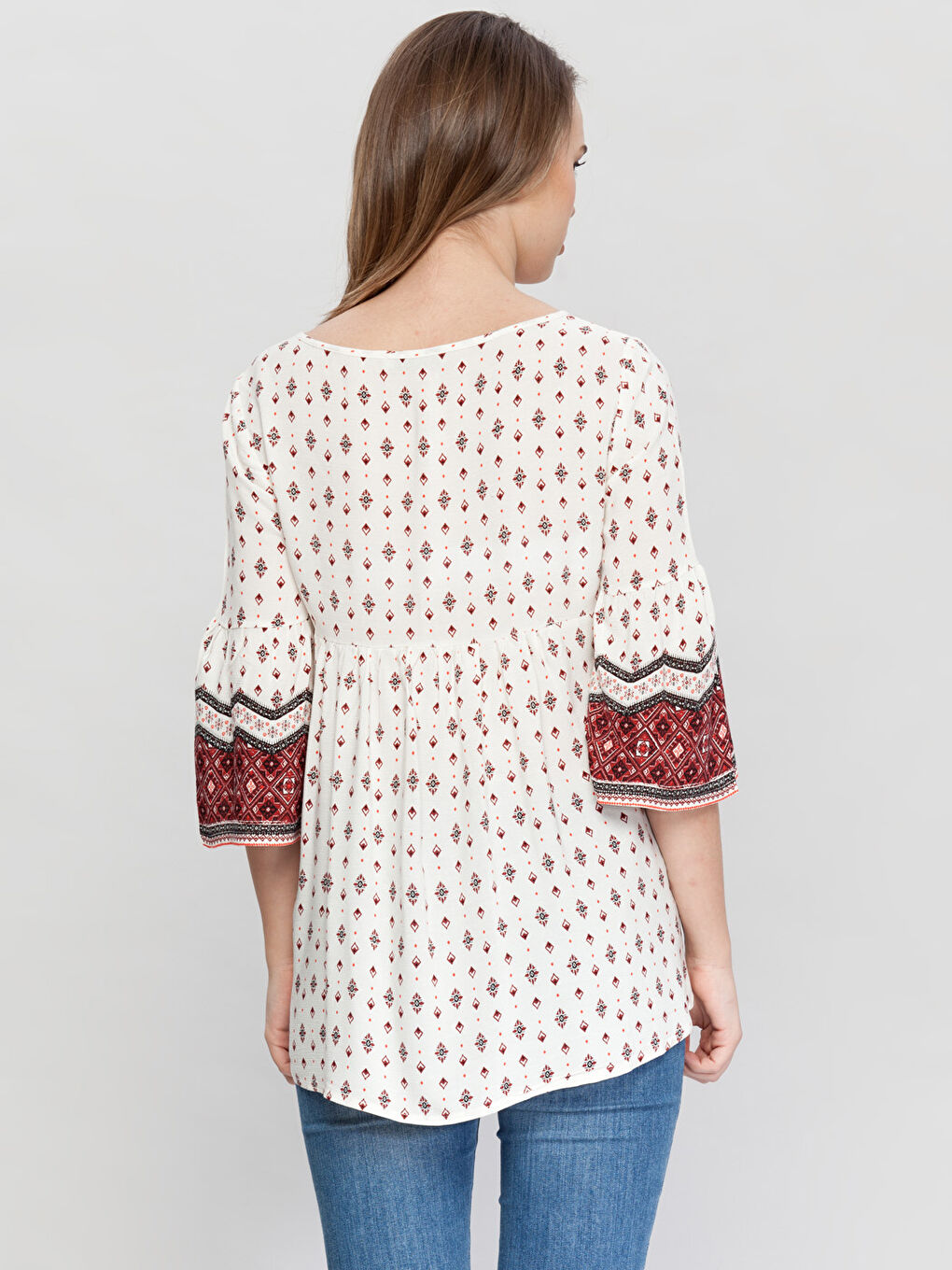 Turuncu Mercan Baskılı Bluz-1