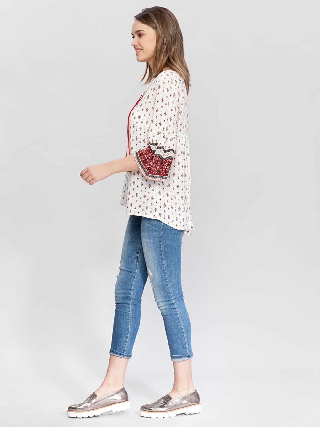 Turuncu Mercan Baskılı Bluz-2