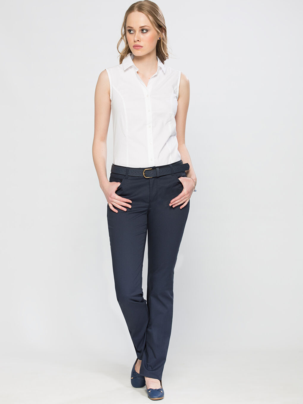 Lacivert Normal Bel Regular Fit Kadın Kumaş Pantolon-2