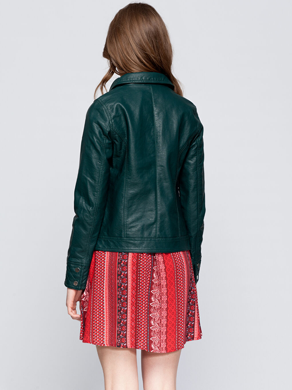 Orman Yeşili Deri Görünümlü Mont-1