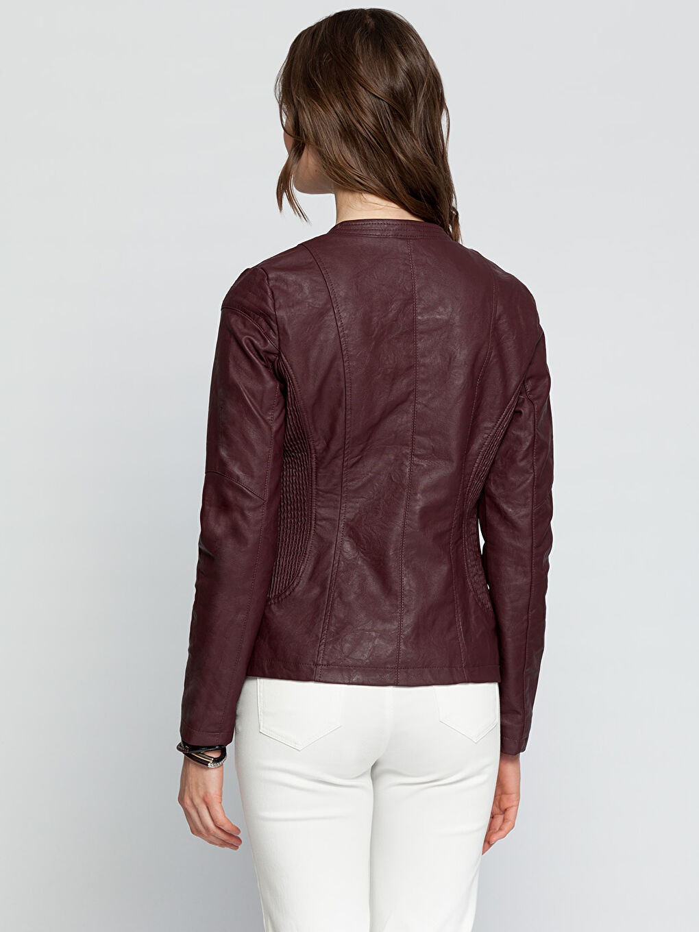 Bordo Deri Görünümlü Mont-2