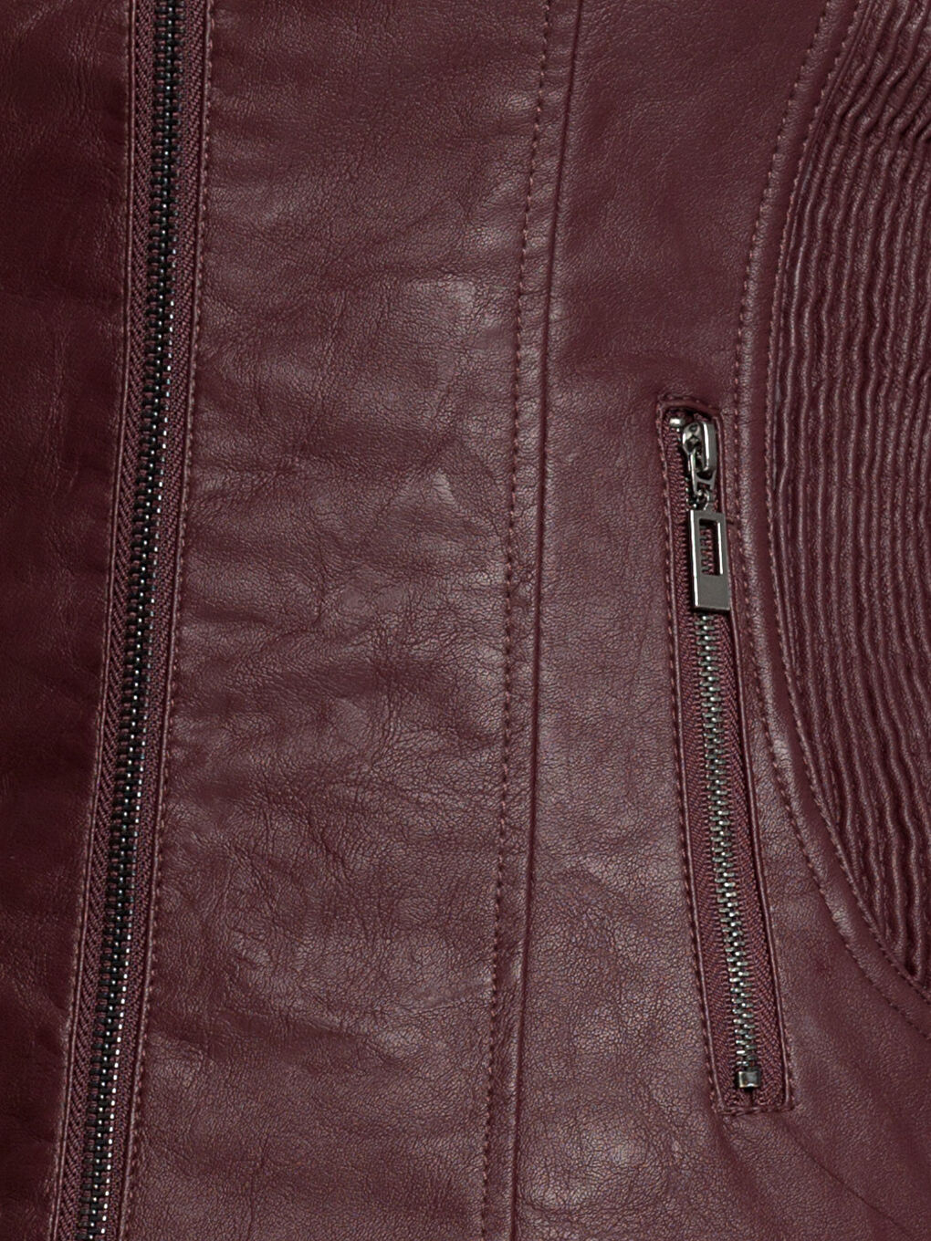 Bordo Deri Görünümlü Mont-4