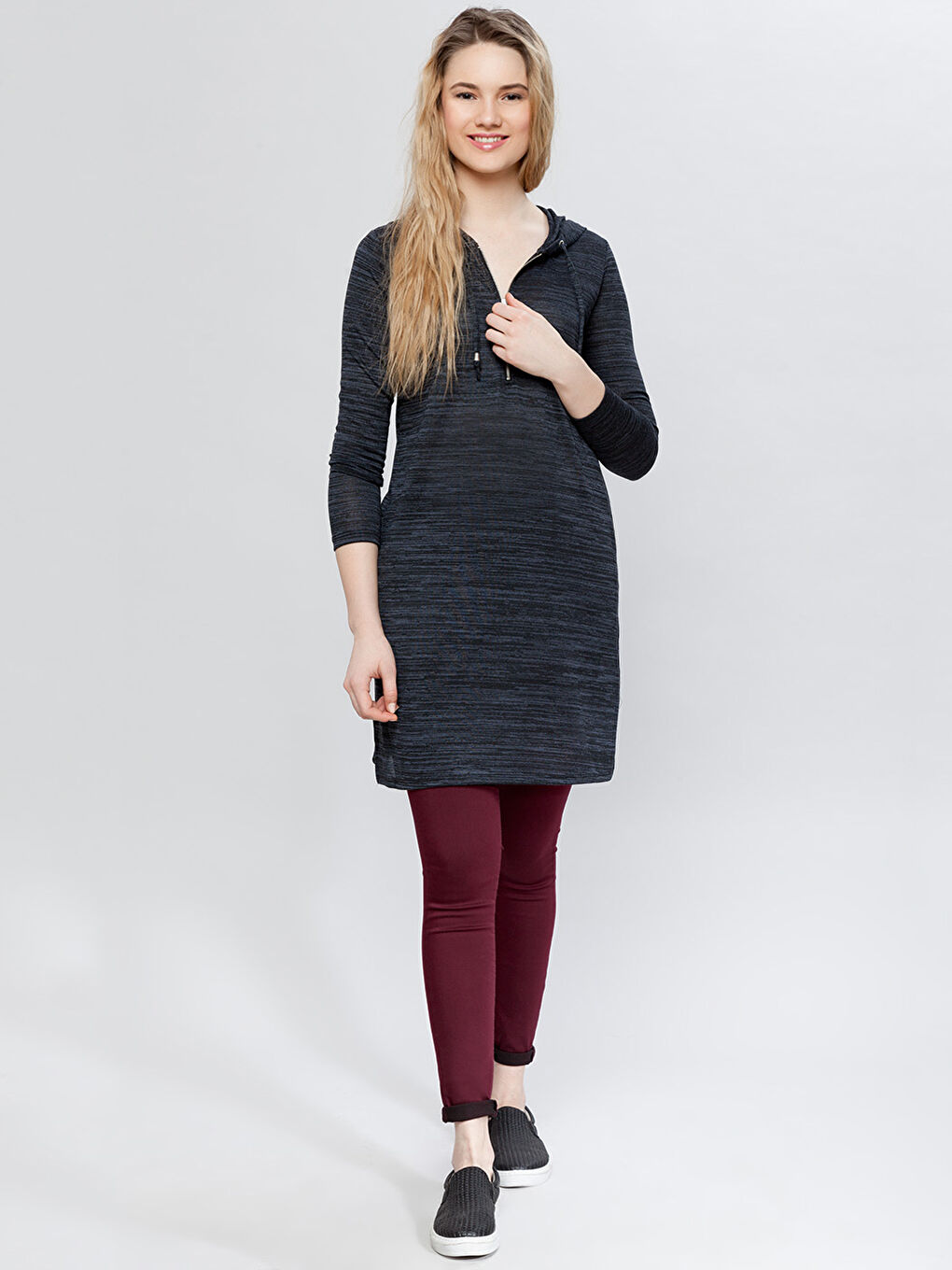 Худи Женское Однотонное С Длинным Рукавом На Молнии С Капюшоном