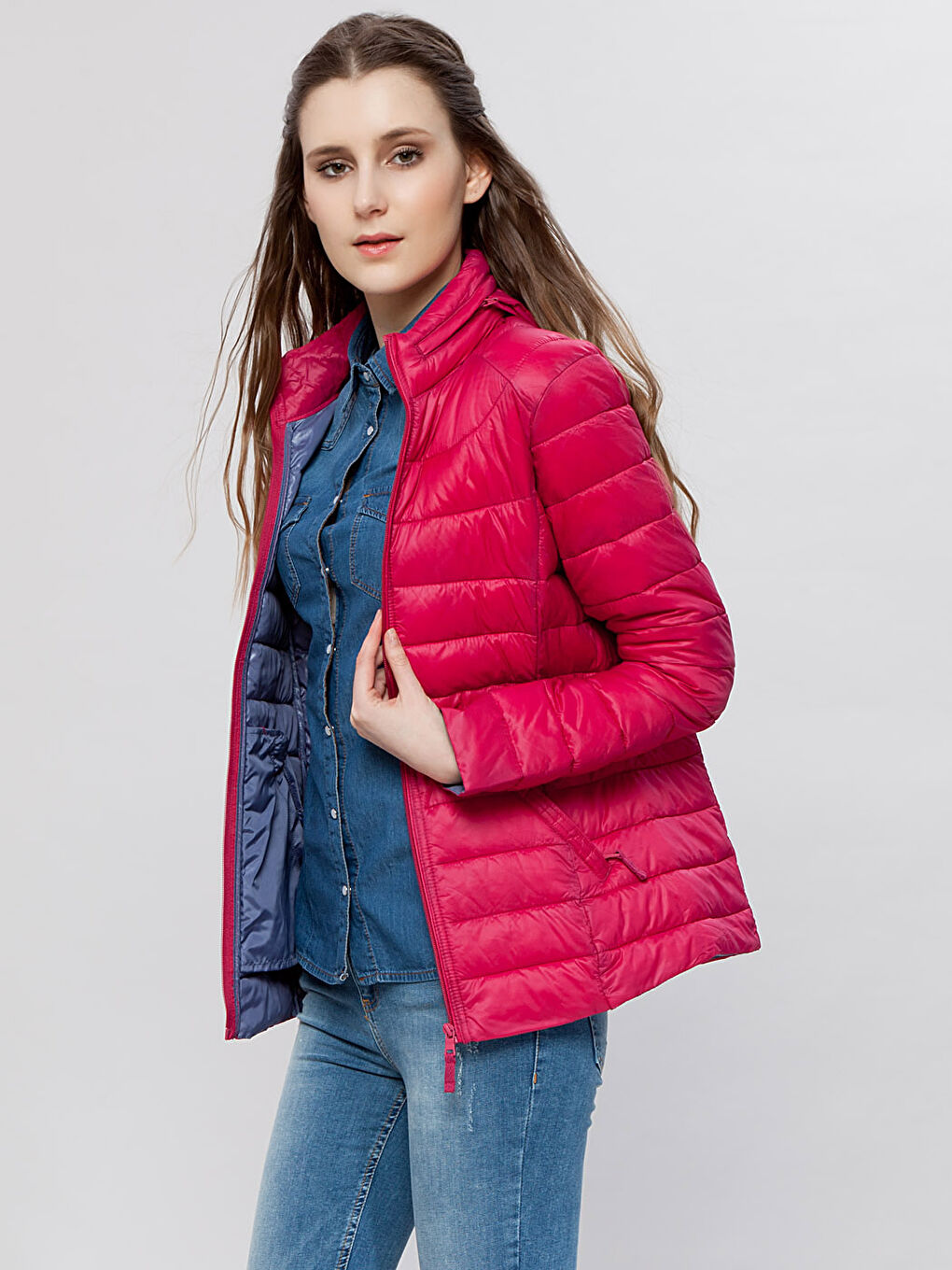 بالطو نسائي بياقة قمع وكم طويل عادي-1